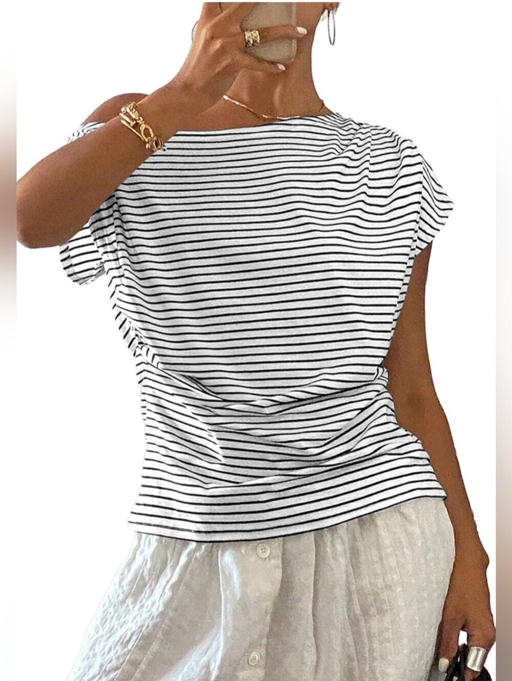 NWT Striped Off Shoulder Ruched Waist Top XL 16/18